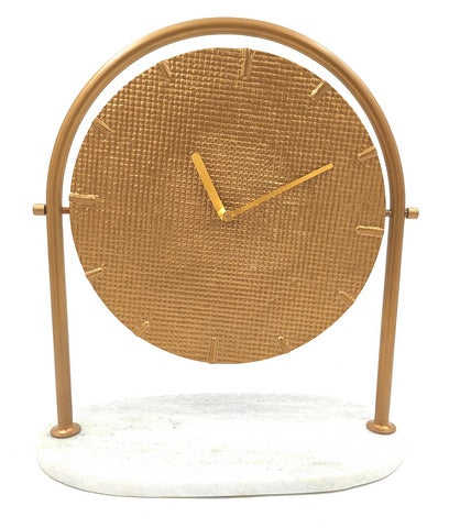 Round Metal Clock on a Marble Base - 4130