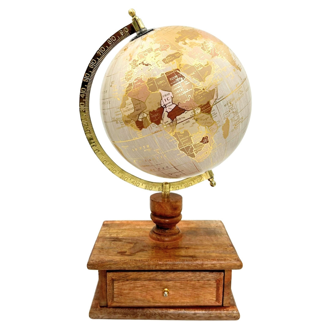 Elegant Vintage Desk Globe with Wooden Base and Drawer
