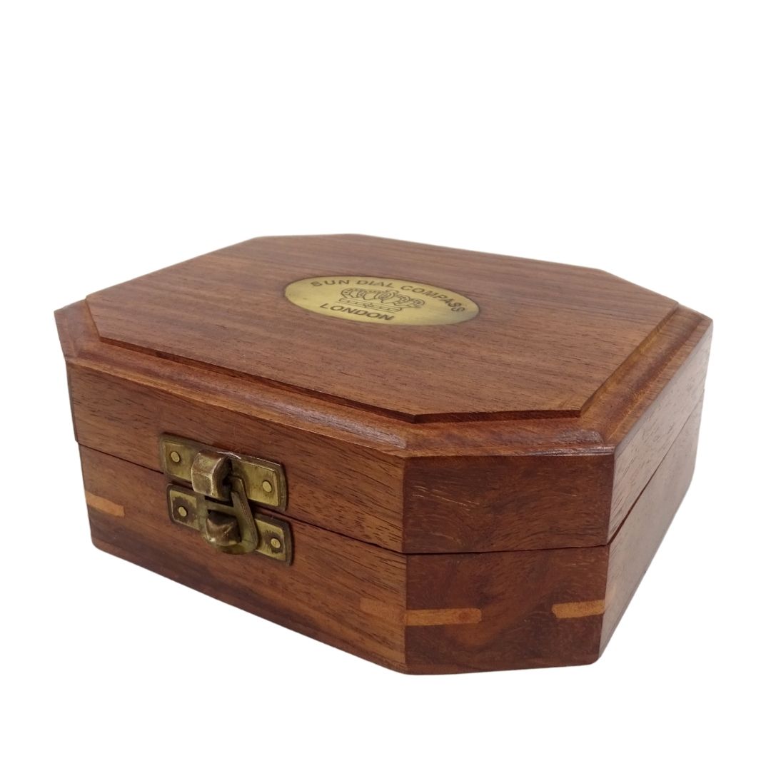 Sundial with Compass in a Wooden Box – Retro Gift for a Traveler – SUN-0106