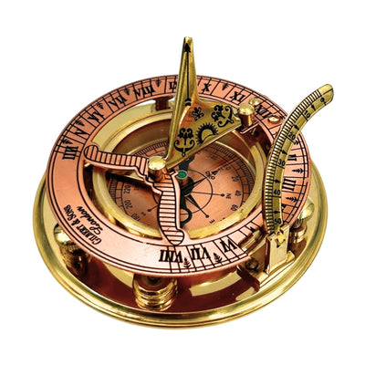 Brass Compass with Sundial in an Elegant Wooden Box - Perfect Personalized Gift with Engraving Option - Retro Style, Classic Craftsmanship, High Quality