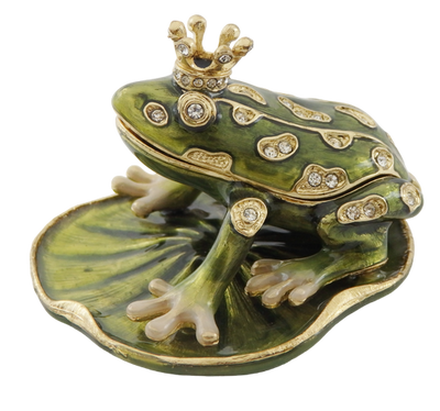 Exclusive, Richly Decorated Metal Box with Crystals - Frog - B0746-54