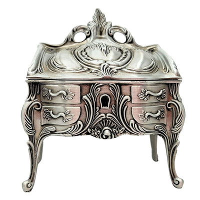 Metal Jewelry Box, Silver, Retro - 2056M