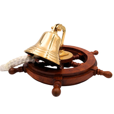 Brass Ship's Bell in a Steering Wheel – Nautical Decoration - NC2356A