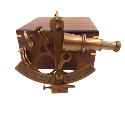 Large Brass Sextant in an Elegant Wooden Box with Custom Engraving