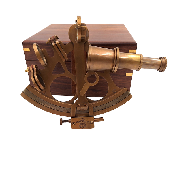 Large Brass Sextant in an Elegant Wooden Box with Custom Engraving
