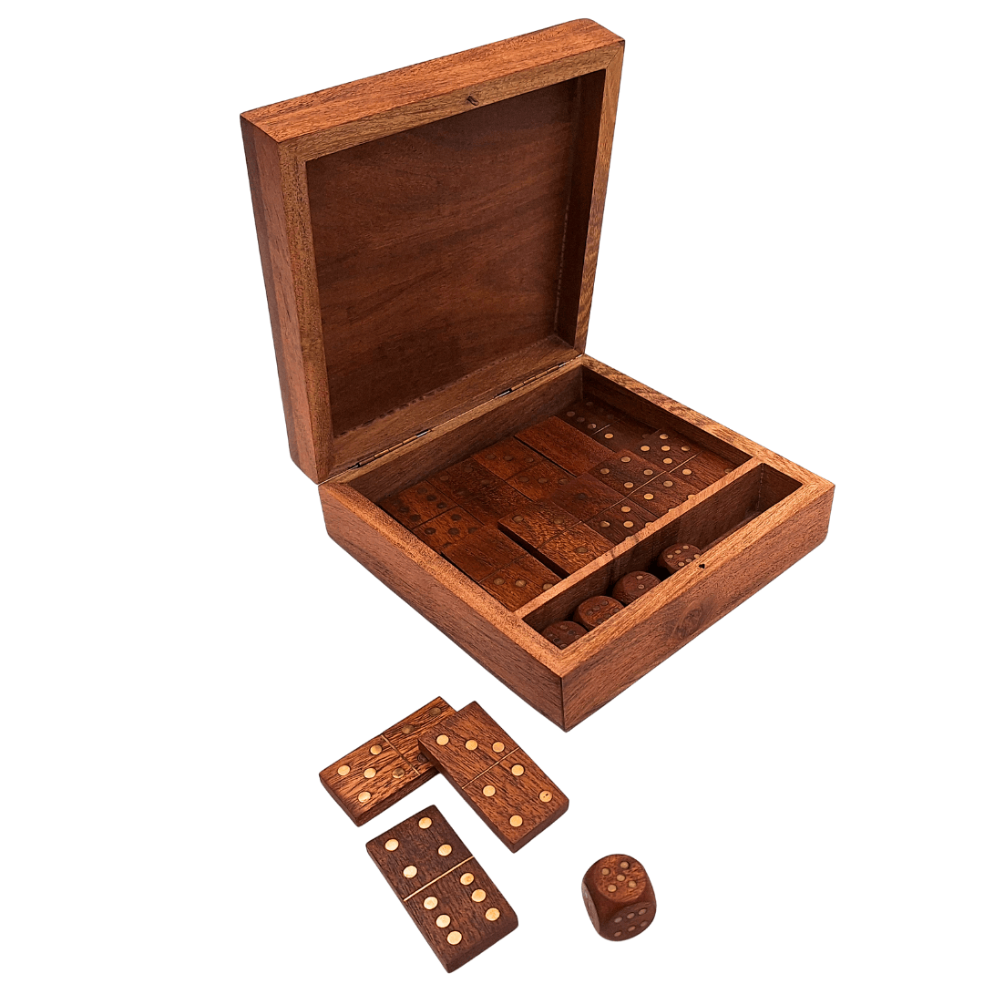 Game Set - Dominoes and Dice in a Wooden Box - DO-002