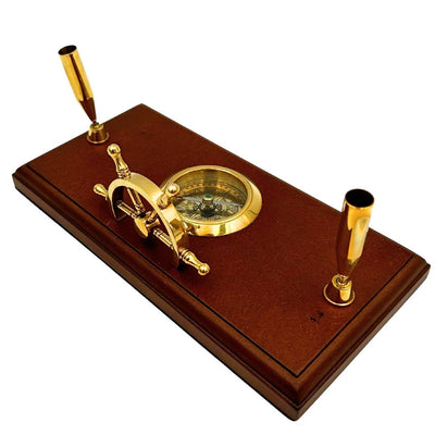 Nautical Desk Set – Ship's Wheel, Compass, Pen Holders – TT019