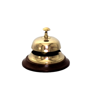 Brass hotel gong on a wooden base - TB27/4