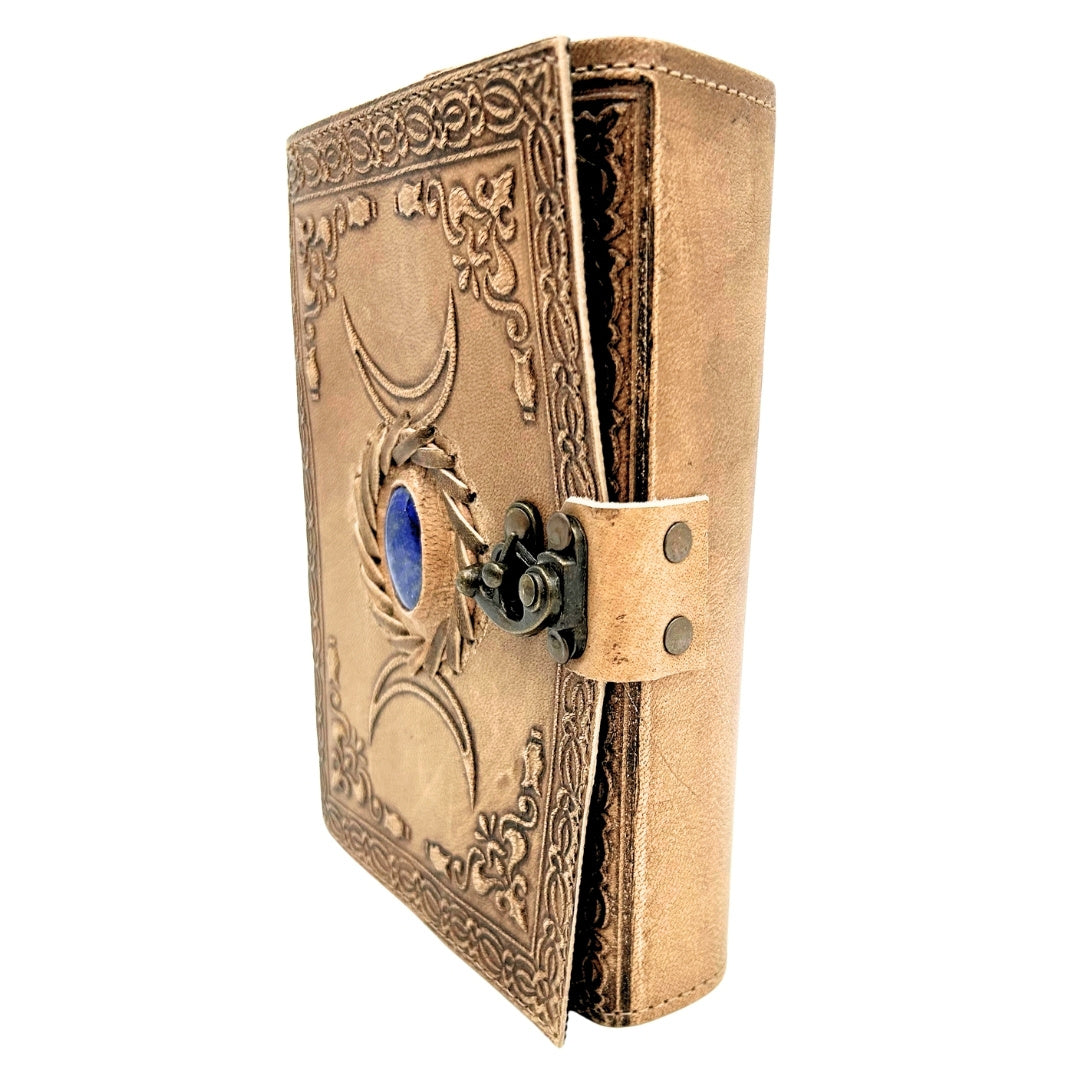 Retro Leather Notebook with Stone and Moon Phases – 200 Pages 150 GSM – H076