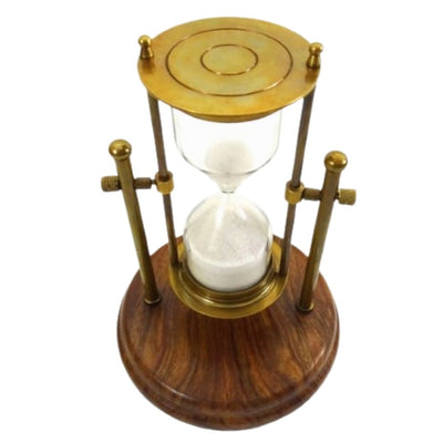 TMR-0200 Brass Hourglass on a Wooden Base with Engraving Personalization Option – an Elegant Desk Gift, 20 cm Tall, White Sand