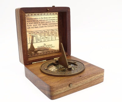 Compass with Gilbert Sundial in Wooden Case with Personalized Engraving Option