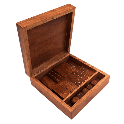 Game Set - Dominoes and Dice in a Wooden Box - DO-002
