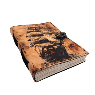 Retro Nautical Leather Notebook with Sailing Ship - Gift for a Sailor – AH11