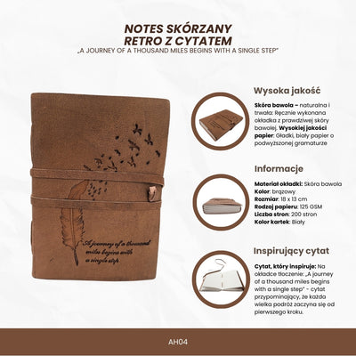 Retro Leather Notebook with Inscription 200 Pages - AH04