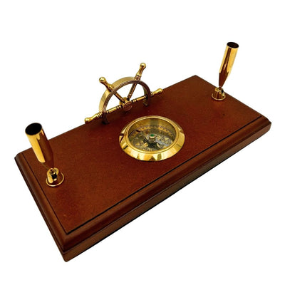 Nautical Desk Set – Ship's Wheel, Compass, Pen Holders – TT019