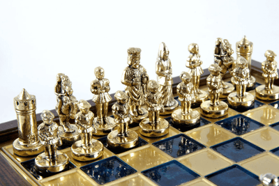 Elegant Premium Brass Chess Set 20x20cm Byzantium with Personalized Engraving - Ideal Gift for Chess Players and History Enthusiasts - Handcrafted Pieces with Gold and Silver Finish