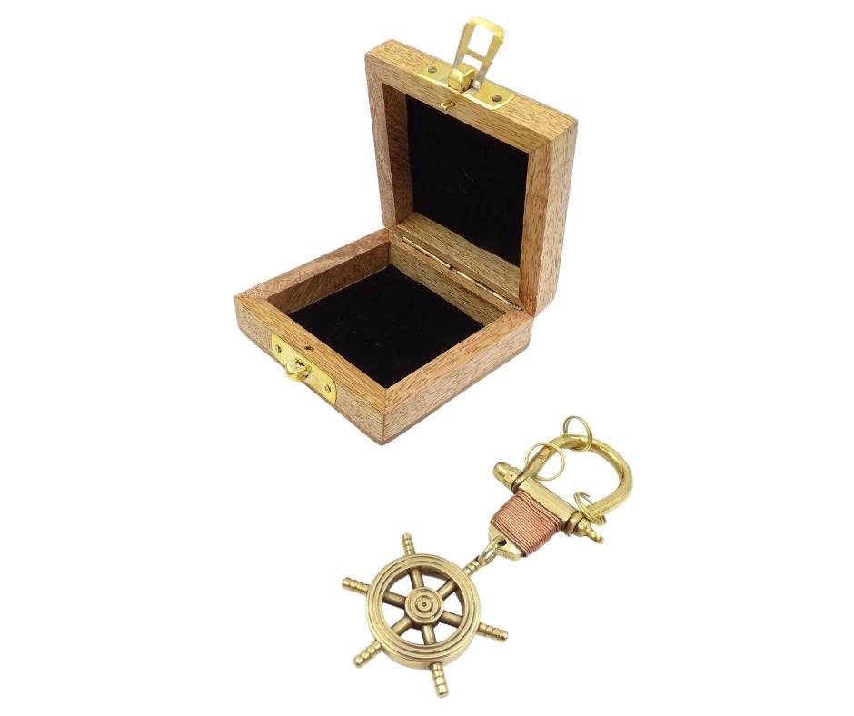 Ship's Wheel Keychain BN-2156 in a Wooden Box
