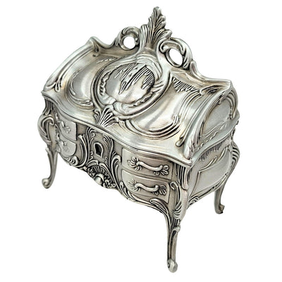 Metal Jewelry Box, Silver, Retro - 2056M