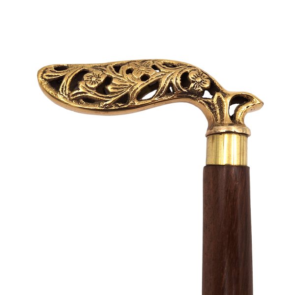 Folding Wooden Walking Stick with a richly decorated handle - DNU-014A