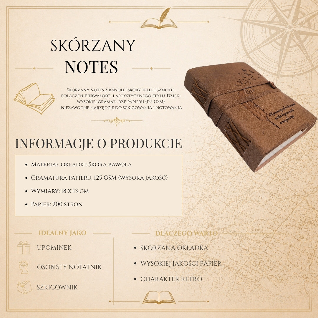 Retro Leather Notebook with Inscription 200 Pages - AH04