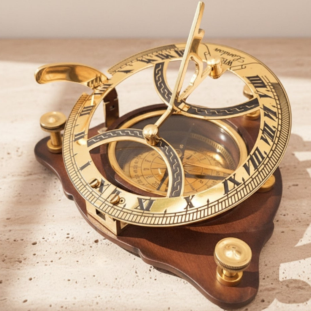 Sundial with Compass on a Wooden Base C064