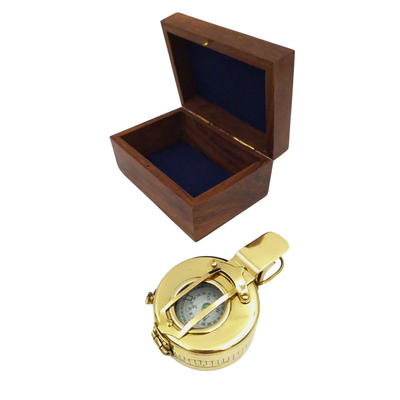 Brass Compass for Engineer, Surveyor, Soldier in a Wooden Box - CA32/2.5