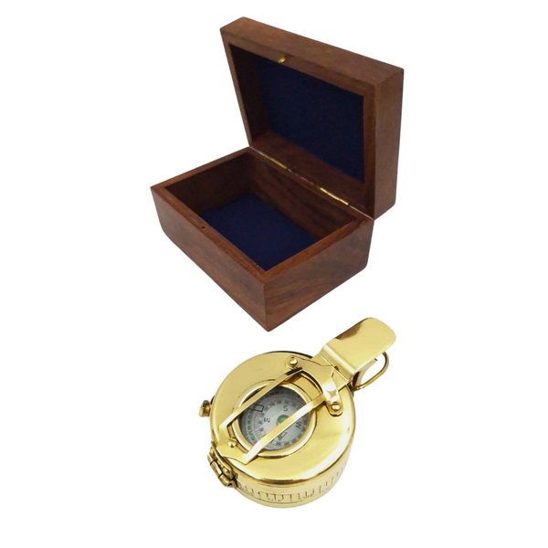 Brass Compass for Engineer, Surveyor, Soldier in a Wooden Box - CA32/2.5