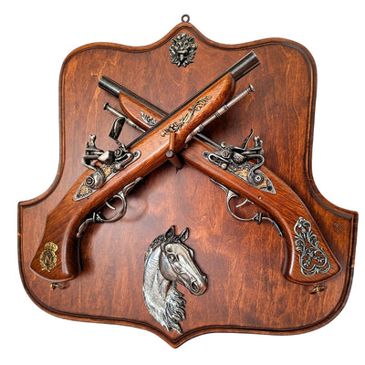 Replicas of 2 Flintlock Pistols on a Hanger – for Wall Mounting TR-236