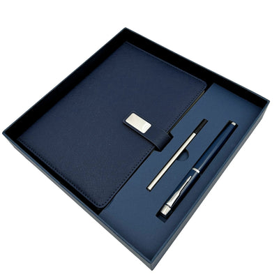 Elegant Gift Set Navy Blue Leather A5 Notebook with Pen in a Gift Box - EE13