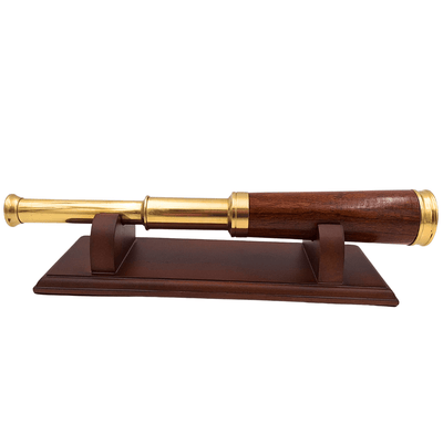 Brass and Wooden Spyglass on an Elegant Wooden Base – Retro Decoration – CER029