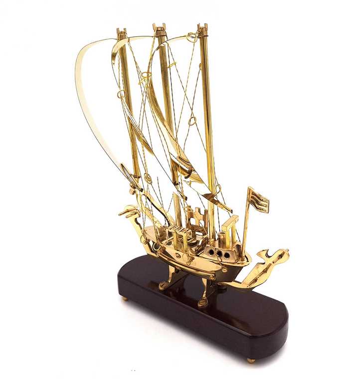 Brass Ship on a Wooden Base - 30cm - N-3615A