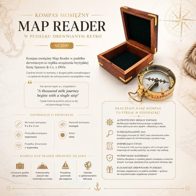 Brass Map Reader Compass in a Retro Wooden Box - NC1087