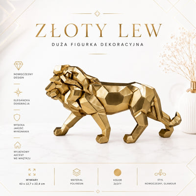 Large Gold Lion Figurine 43cm Modern - 43477Y2