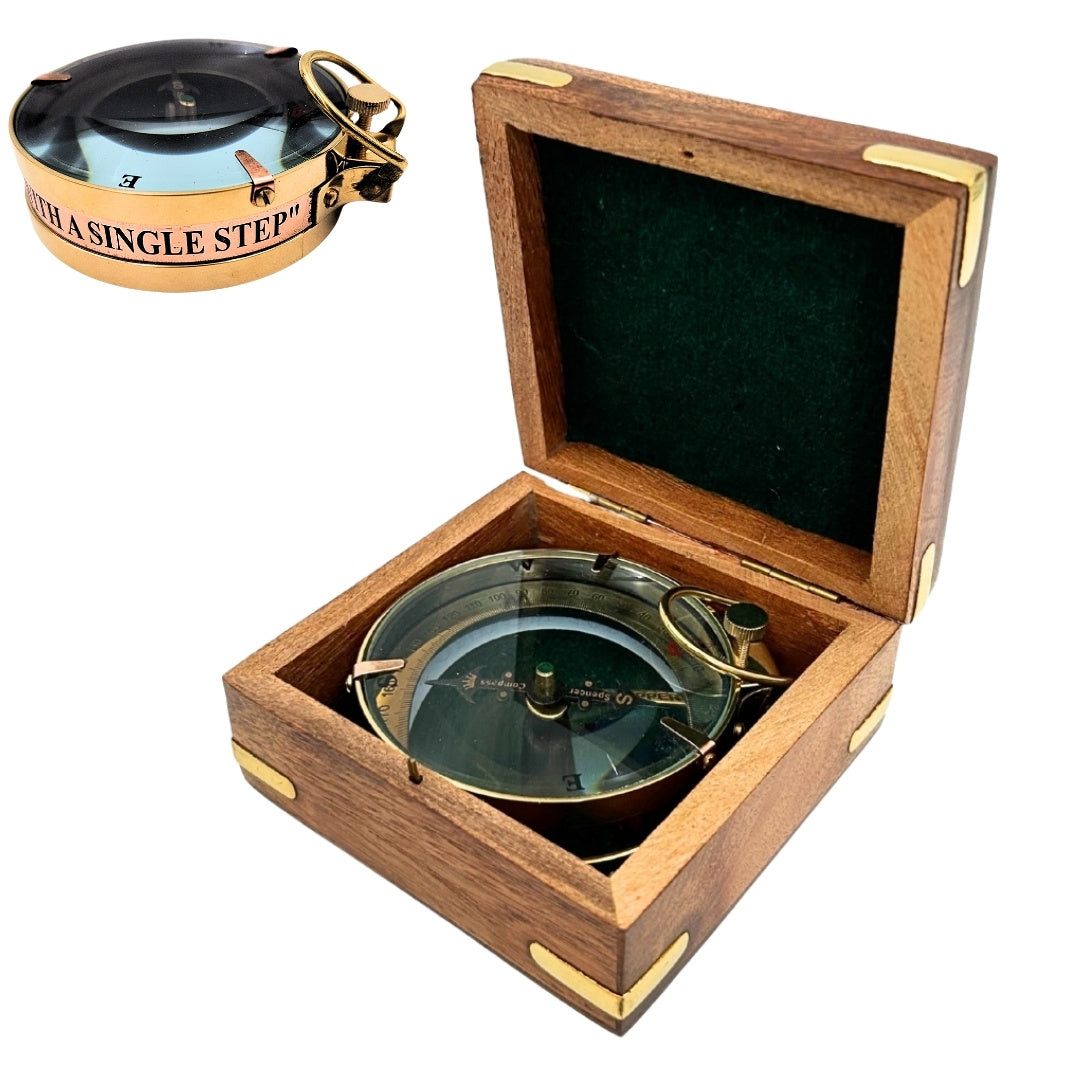 Brass Map Reader Compass in a Retro Wooden Box - NC1087