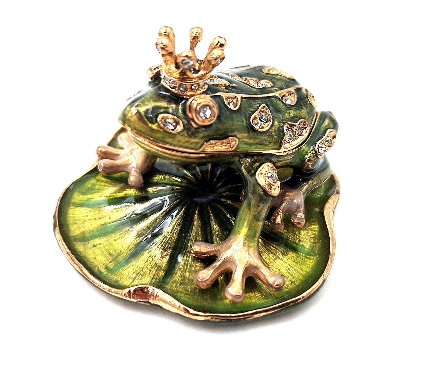 Exclusive, Richly Decorated Metal Box with Crystals - Frog - B0746-54
