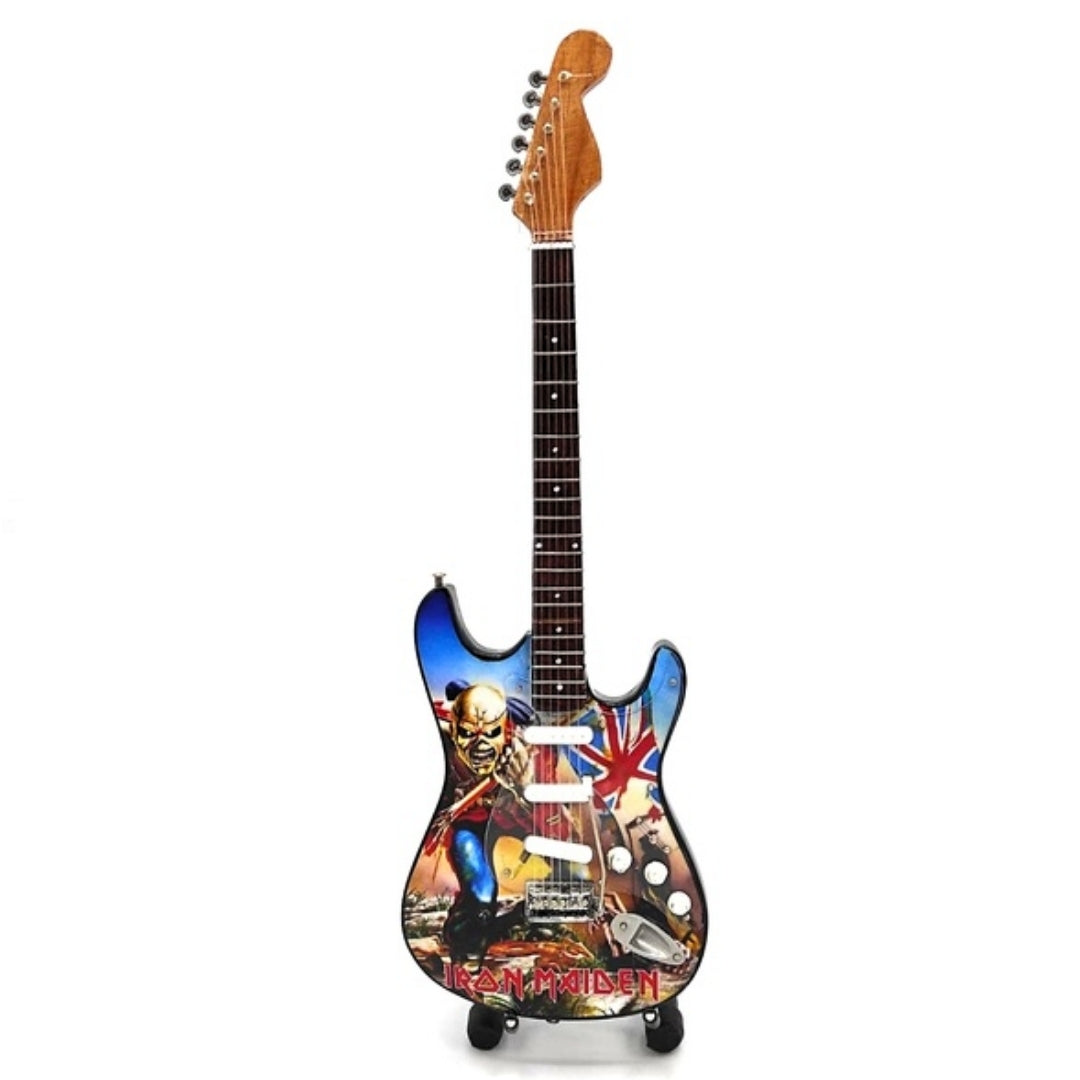 Mini Decorative Iron Maiden “The Trooper” Guitar Made of Mahogany - Handmade Ornament for Music Fans