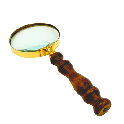 Brass Retro Magnifying Glass with Wooden Handle - 18 cm Magnifier with Personalization and Engraving Option