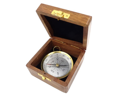 Brass Compass in a Wooden Box - C35A