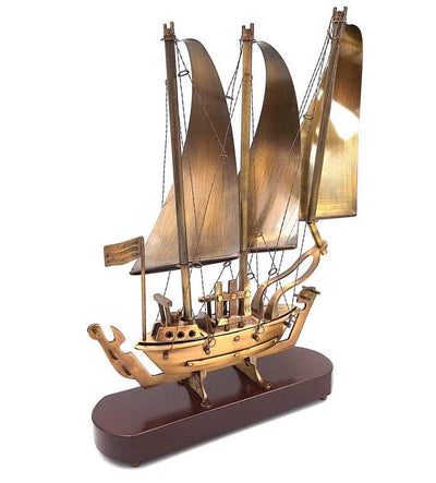 Large Brass Ship on a Wooden Base - 38cm - N-3615B