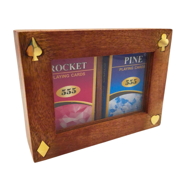 Two Decks of Cards in a Wooden Box with a Glass Top - DNU-007