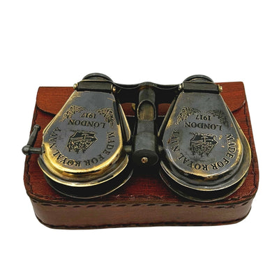 Brass Retro Binoculars in Leather Case with Engraving Option