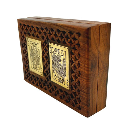 Elegant Set of Two Decks of Playing Cards in a Wooden Box with Personalization and Engraving Option
