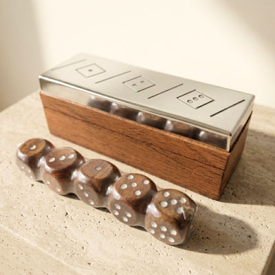 Dice Game in a Wooden Box with a Metal Top - G1117