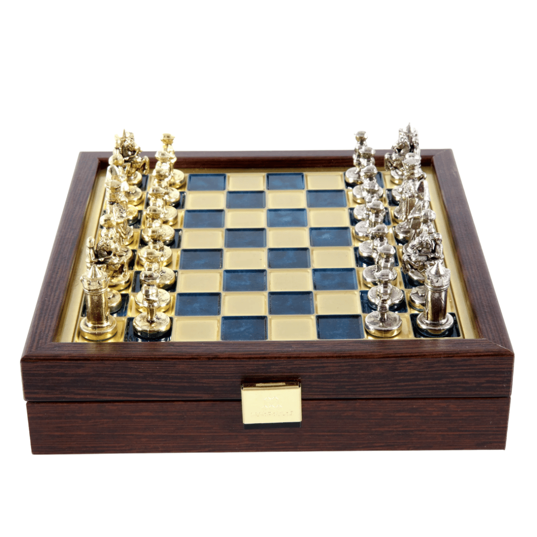 Elegant Premium Brass Chess Set 20x20cm Byzantium with Personalized Engraving - Ideal Gift for Chess Players and History Enthusiasts - Handcrafted Pieces with Gold and Silver Finish