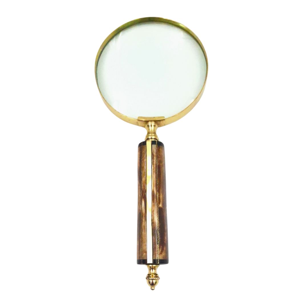 MFM Magnifying Glass with Brass Frame and Bone Handle, 3.5x Magnification, Personalizable with Engraving, Ideal Gift for Collectors, Gold and White/Cream, Dimensions 10 x 23 x 1.9 cm