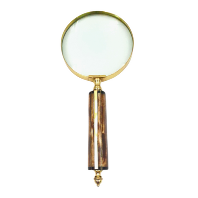 MFM Magnifying Glass with Brass Frame and Bone Handle, 3.5x Magnification, Personalizable with Engraving, Ideal Gift for Collectors, Gold and White/Cream, Dimensions 10 x 23 x 1.9 cm