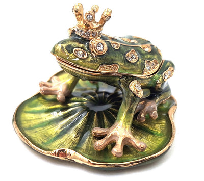 Exclusive, Richly Decorated Metal Box with Crystals - Frog - B0746-54