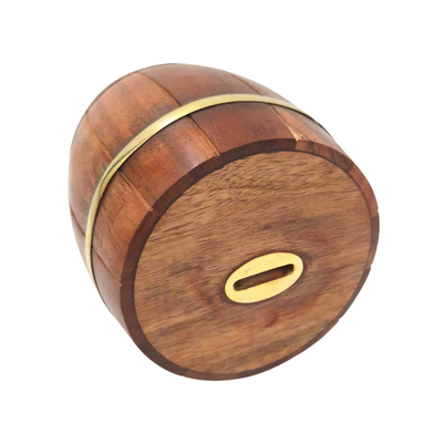 Large Wooden Barrel Money Box – Opening, Retro - DNU-002