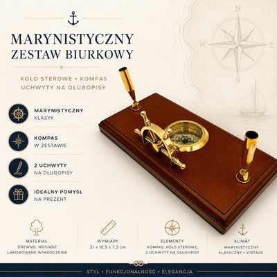 Nautical Desk Set – Ship's Wheel, Compass, Pen Holders – TT019