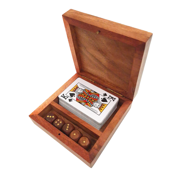 PRODUCT DEFECT: Elegant Game Set - Deck of Cards and Dice in a Wooden Box OUTLET- DNU-010AB